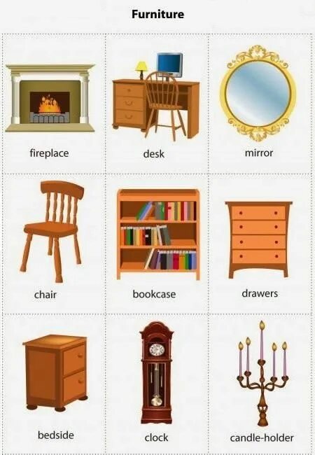 Названия мебели интерьере Pin de Carlos Fernandes em Visual english Aulas de inglês para crianças, Vocabul