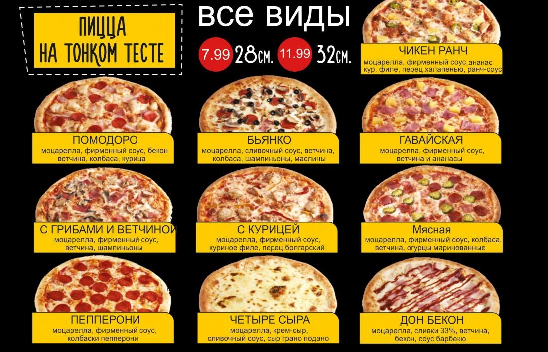 Названия пиццы список с фото Пиццы в пиццерии "Помодоро" со скидкой 50% от Slivki.by