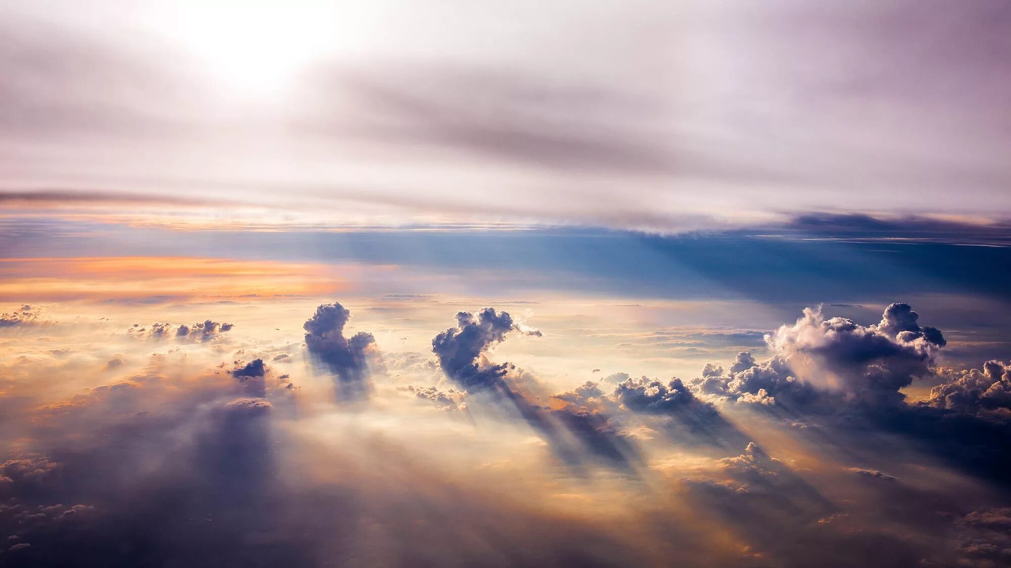 Небо над облаками фото Wallpaper : 2000x1125 px, aerial view, clouds, horizon, landscape, sun rays 2000