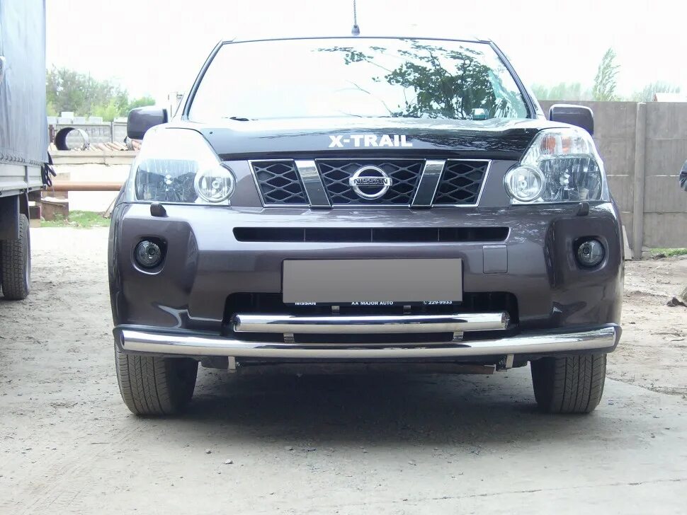 Ниссан х трейл т31 2.5 фото бампера Защита переднего бампера труба двойная Nissan X-Trail (2007 - 2010) (60, 60 мм) 