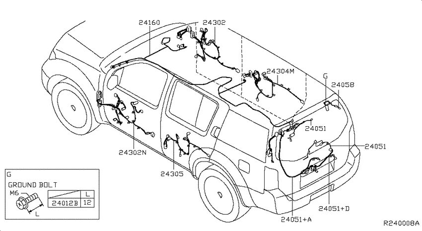 Ниссан патфайндер точки подключения Проводка и крепления? для Nissan PATHFINDER R51, год: 2004 - 2008. OEM запчасти 