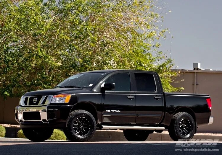 Ниссан титан тюнинг 2012 Nissan Titan with 17" Hostile Off Road Moab-5 in Black Milled (Blade Cut) w