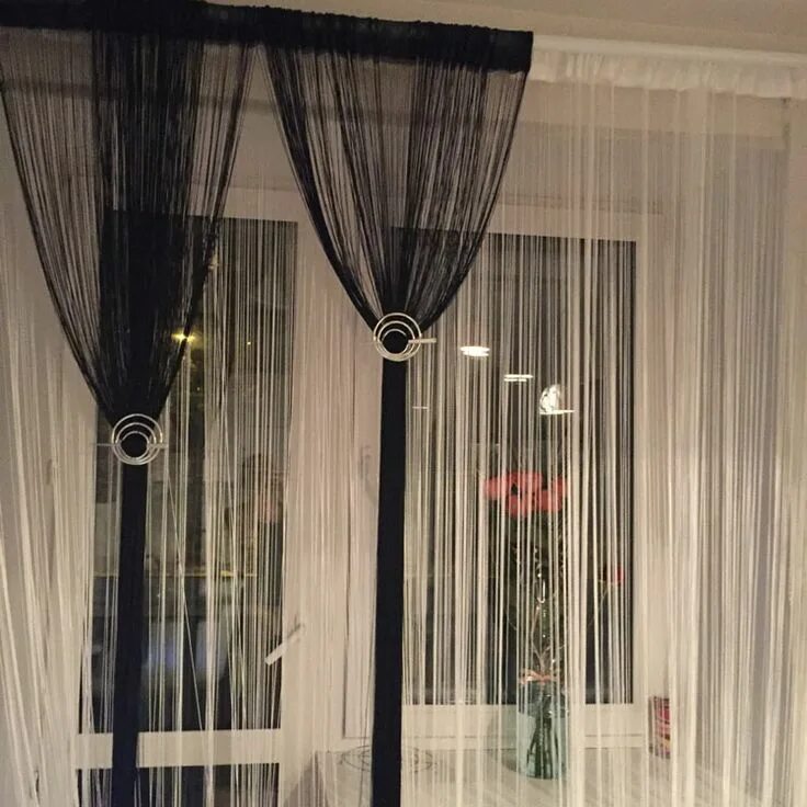 Ниточные шторы для кухни фото дизайн solid color decorative string curtain 300cm*300cm black white beige classic line