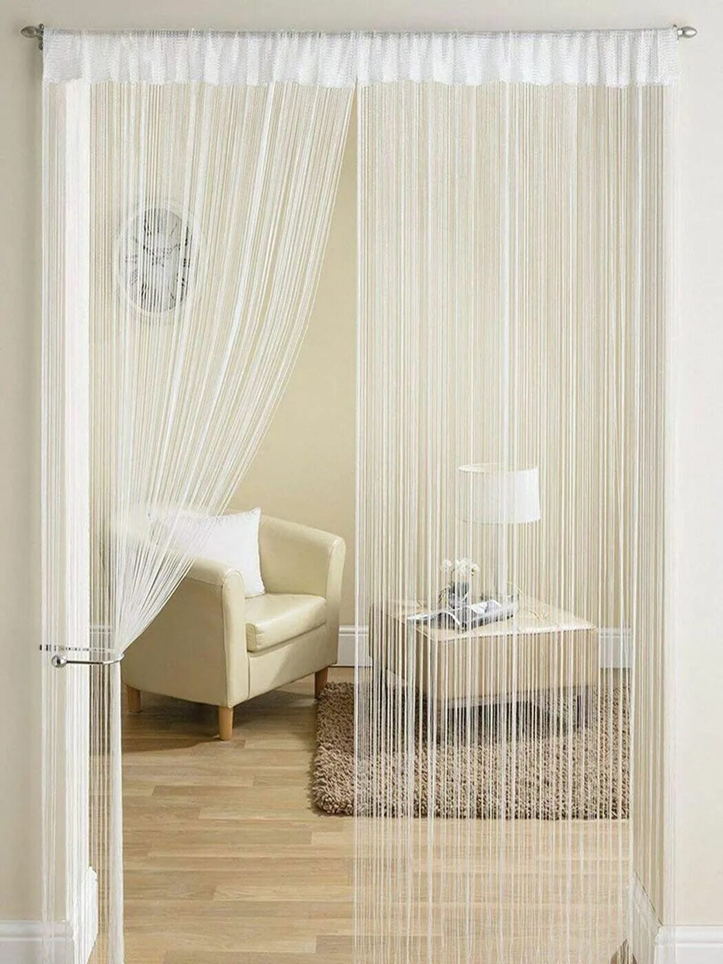 Нитяные шторы в интерьере Характеристики Занавеска нитяная Simply Home Collection, белый, 280х300см, подро
