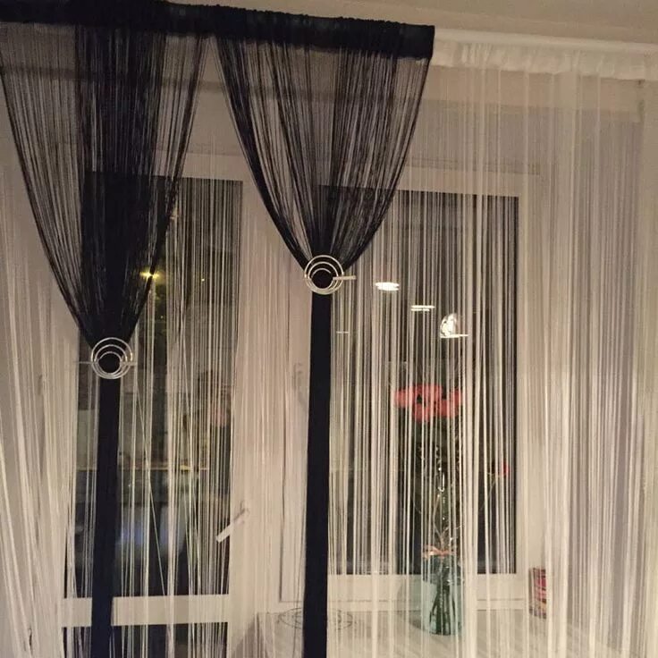 Нитяные шторы в интерьере гостиной 40x79'' String Curtains Door Window Panel Divider Yarn Line Tassel Curtaion Drap