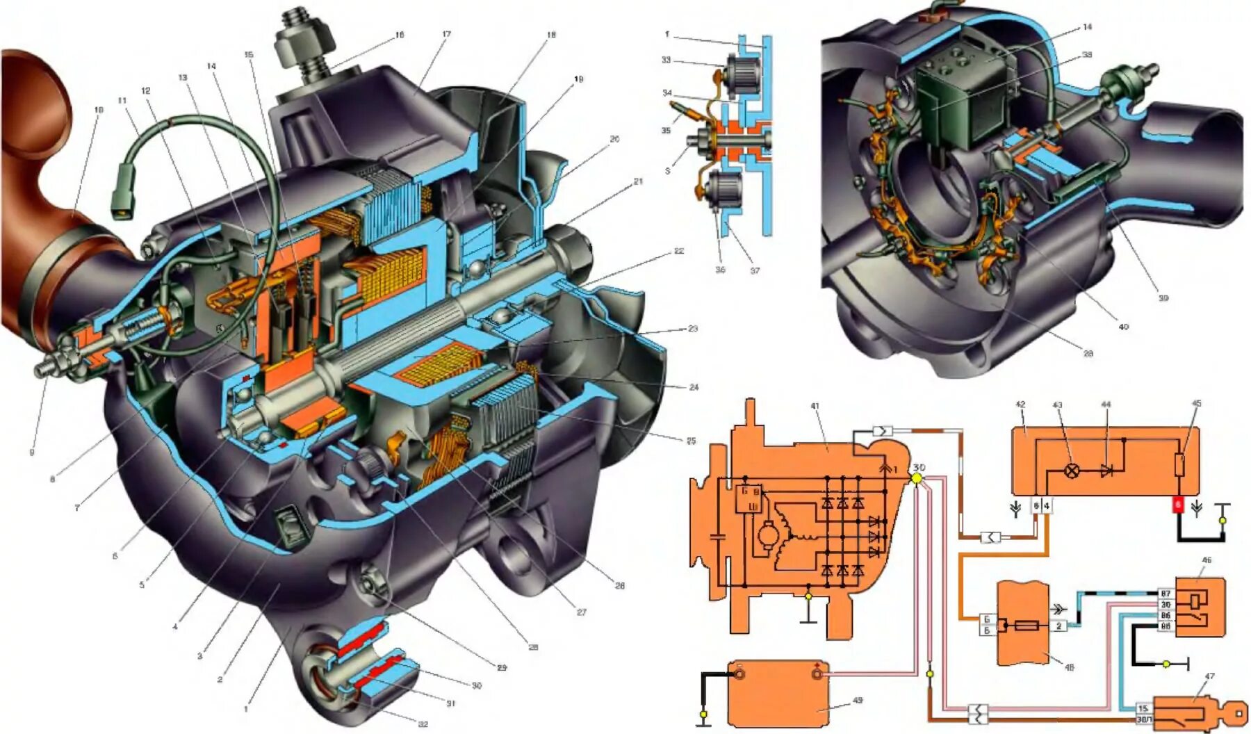 Нива 2131 схема подключения генератора Generator device (carbureted engine) (VAZ-21213 "Niva" 1994-2006 / General infor