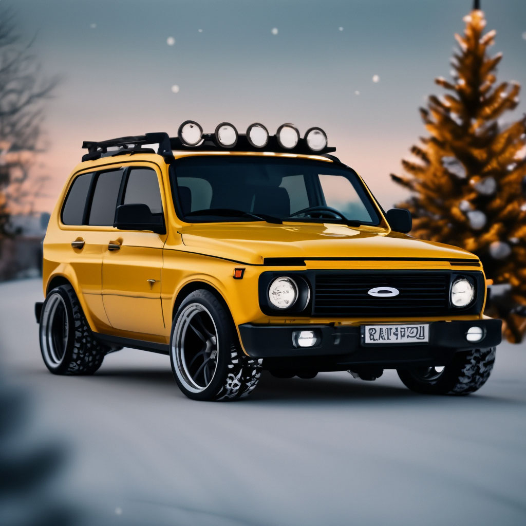 Нива красивые фото "Niva chevrolet yellow field, stance, ." - image created in Shedevrum