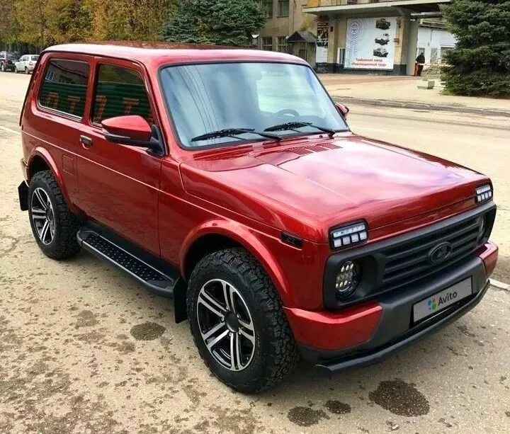 Нива красная тюнинг Red Truck Parked on the Side of the Road