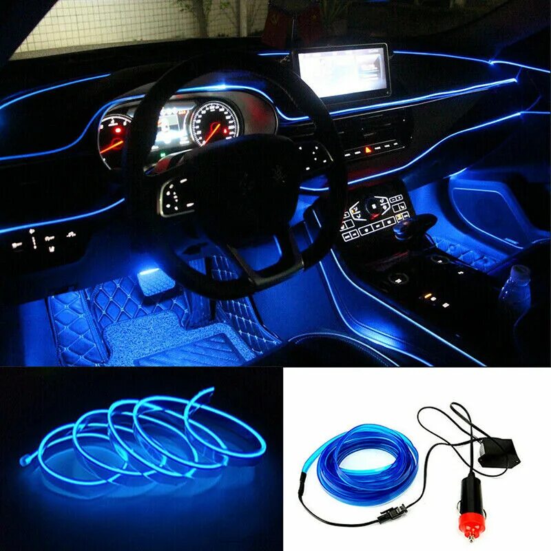 Нива легенд неоновая лента в салоне фото 2M Blue LED Light Glow Wire String Strip Rope Tube Decor Car Party Controller eB
