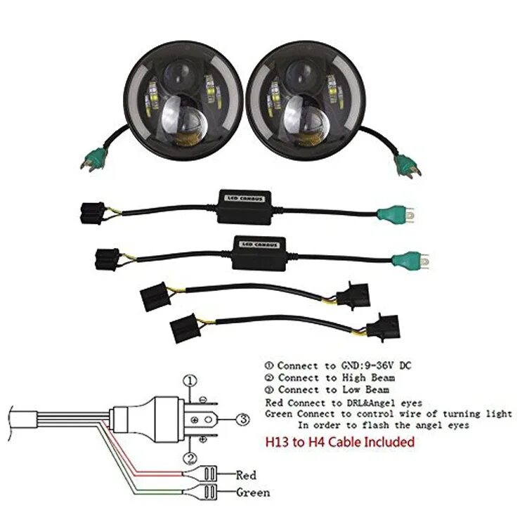 Нива подключение led фары 7" 45w Car Led Headlight With Halo Ring For Defender Accessories H4 H13 Led Head