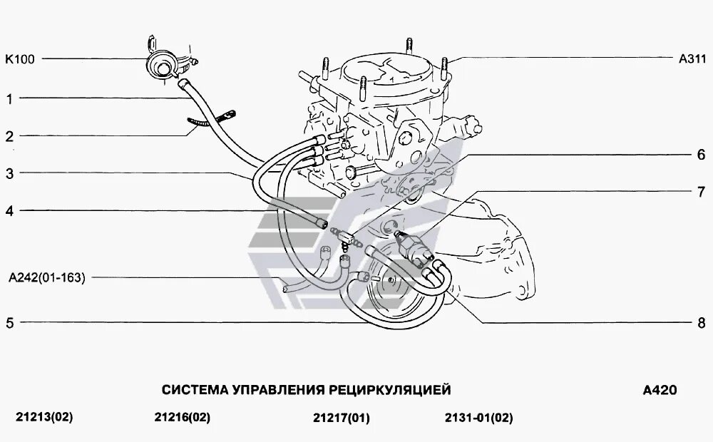 Нива схема карбюратор подключения Cистема управления рециркуляцией ВАЗ-21213-214i (NIVA) (Чертеж № 127: список дет