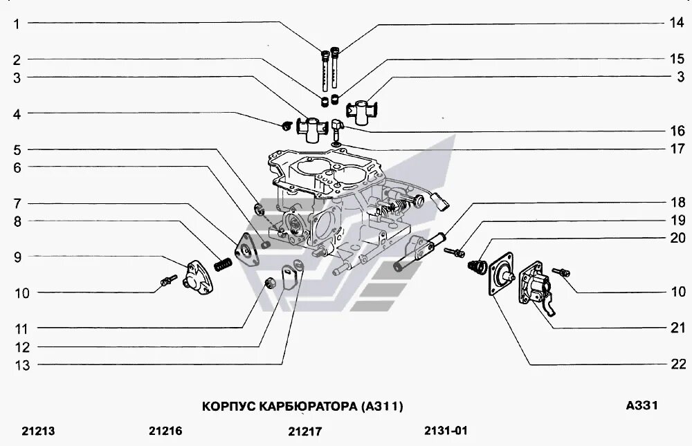 Нива схема карбюратор подключения Корпус карбюратора (A311) ВАЗ-21213-214i (NIVA) (Чертеж № 111: список деталей, с
