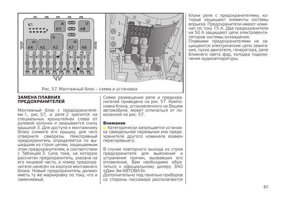 Нива шевроле предохранители схема расположения Инструкция по эксплуатации CHEVROLET Niva Страница 51 / 68