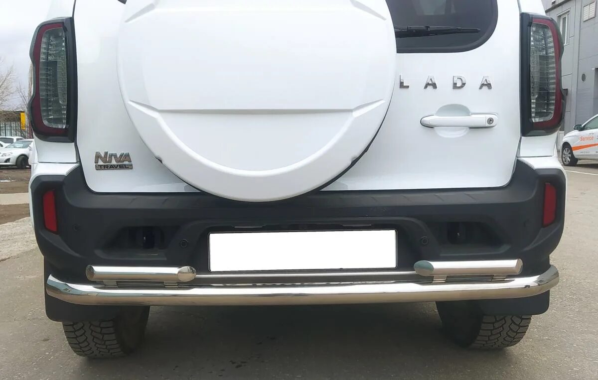 Нива тревел аксессуары тюнинг Защита заднего бампера для автомобиля LADA (ВАЗ) Niva Travel 2021 арт. NVT.21.16