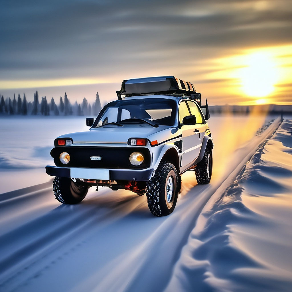 Нива тундра фото "Lada Niva 4x4 travel across Russia,." - image created in Shedevrum