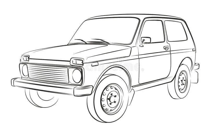Нива в тюнинге раскраска с боку Sketch of off road car. stock vector. Illustration of drawing - 160528016