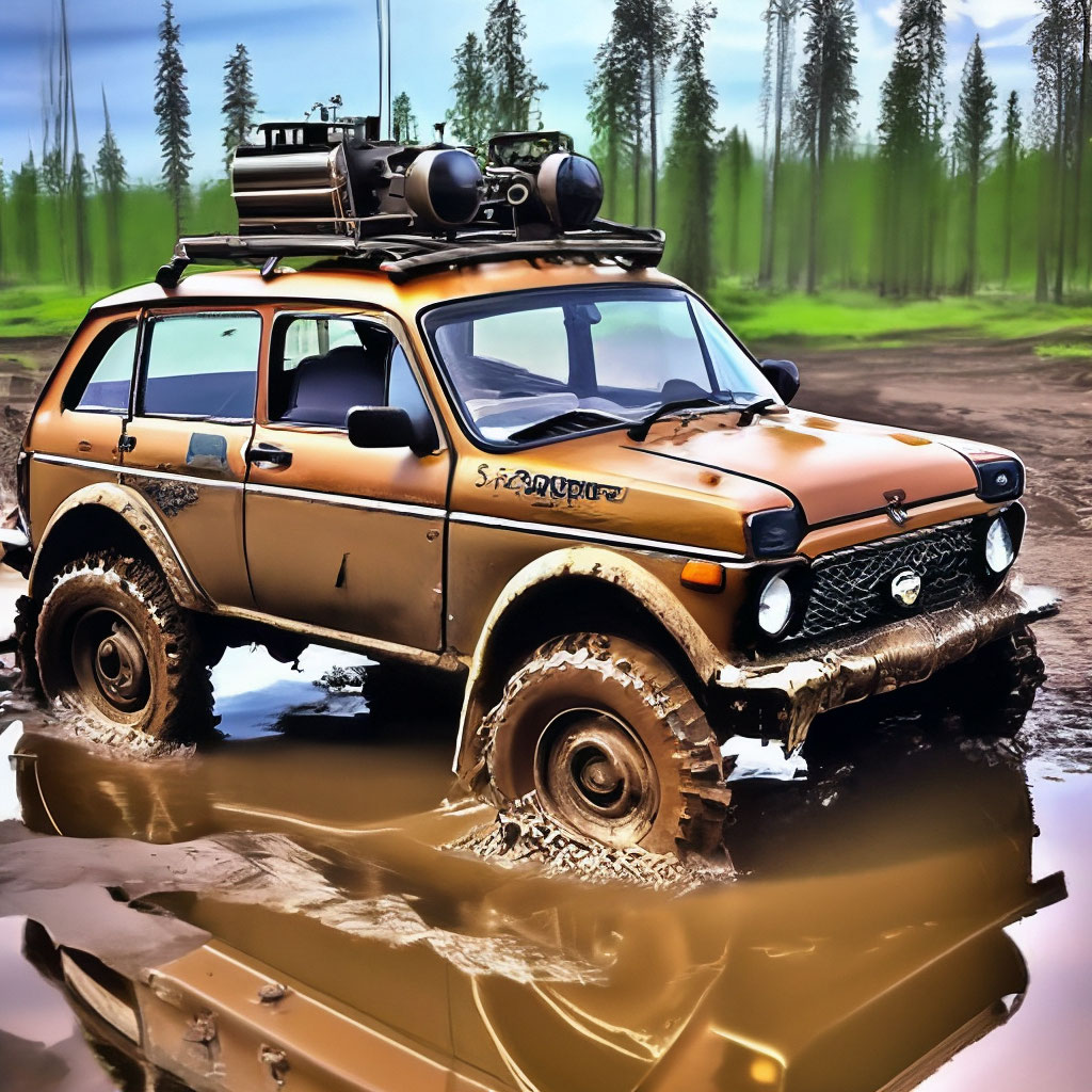 Нива внедорожник фото "Lada niva, off-road mud rides through." - image created in Shedevrum