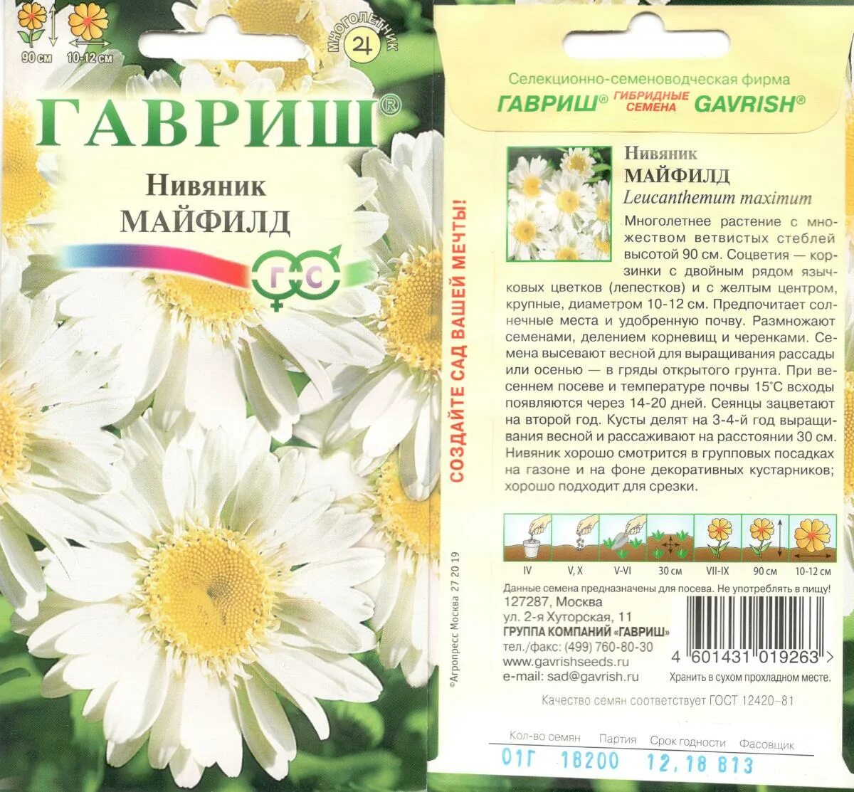 Нивяник семена фото Нивяник Майфилд Махров. 0,1 Г.н9 Гавриш цветы многолетние Наш сад, пакеты цветны