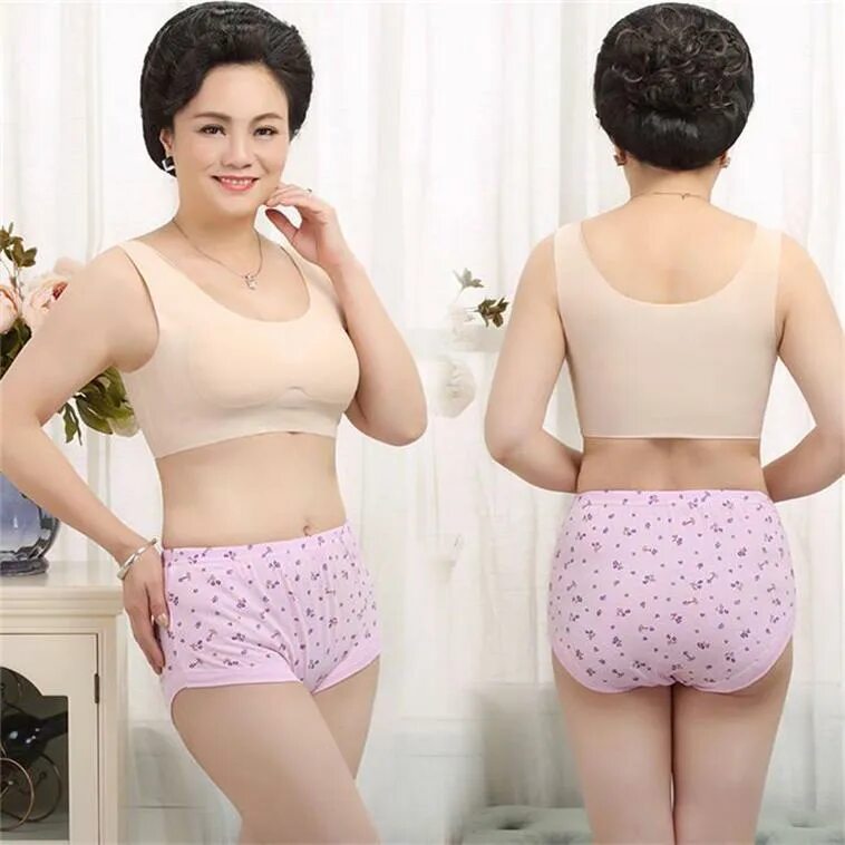 Нижнее белье пожилые фото 2Pcs Women's Middle-aged and Elderly Underwear High Waist Large Size Briefs Pant