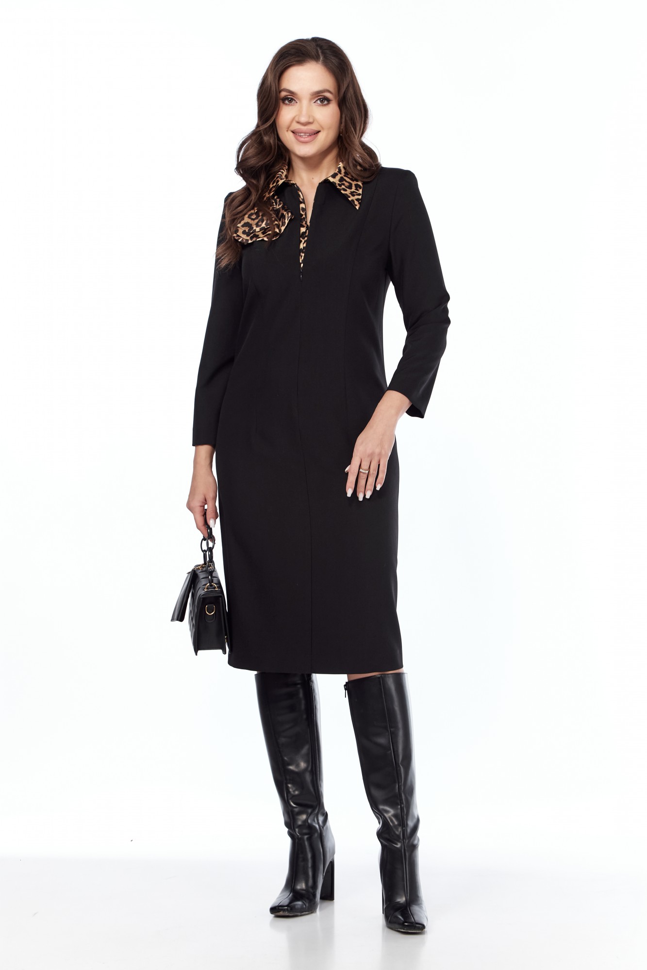 Нижнее платье фото Платье Vilena Fashion 1021 черный,леопард в размере 48-52 купить в Москве с дост