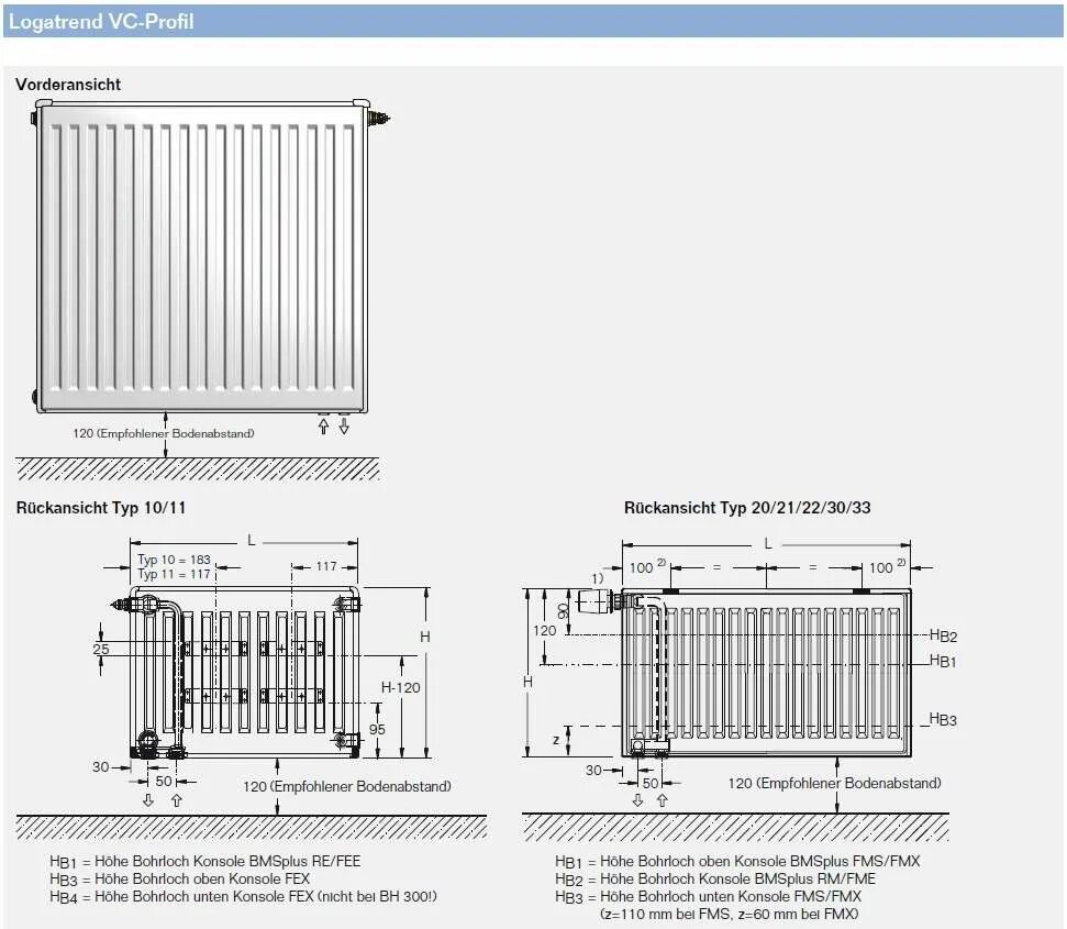 Нижнее подключение buderus Buderus VC-Profil Typ 11, 600x1200mm L Logatrend Ventilheizkörper inkl. Montage-