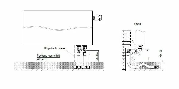 Нижнее подключение угловое Расстояние от пола до батареи отопления HeatProf.ru