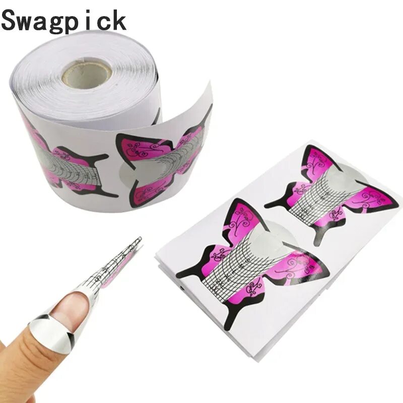 Нижние формы для наращивания ногтей фото Swagpick 100pcs Butterfly Nail Art Forms Nail Supplies Tools Golden Nail Art Tip