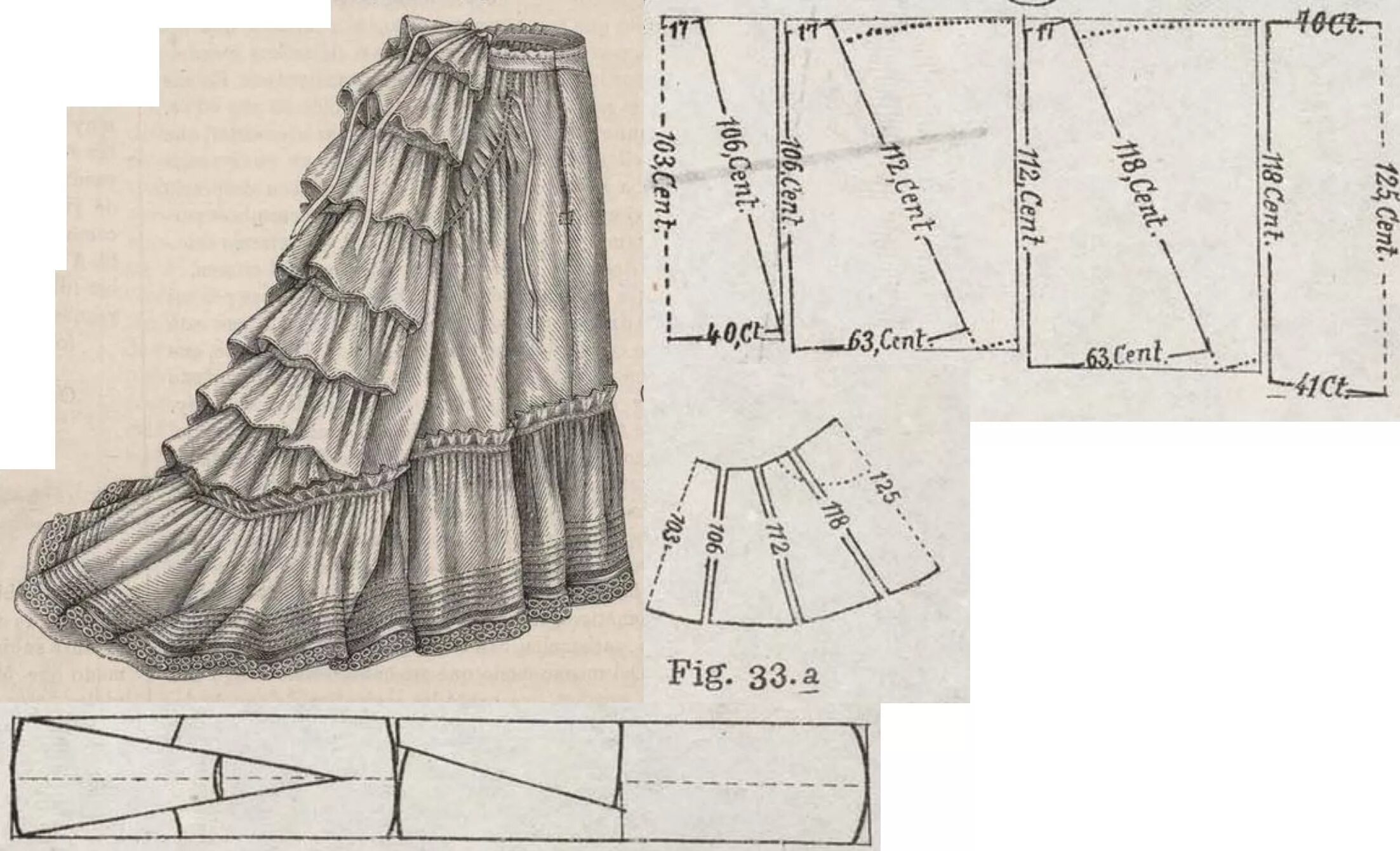 Нижняя юбка выкройка Illustrirte Frauen Zeitung 1874.: Demi-train petticoat with ruffles and addition