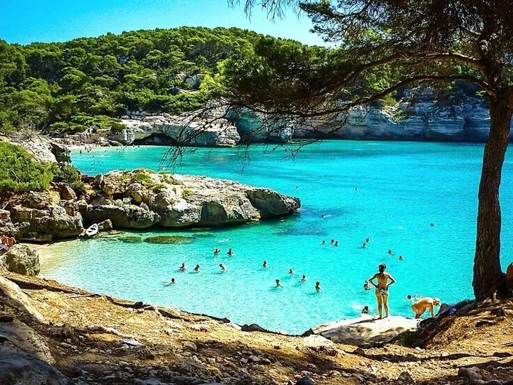 Острова испании фото SPAIN - Minorca Island, Balearic Islands. Cala Mitjana beach & bay is located 25