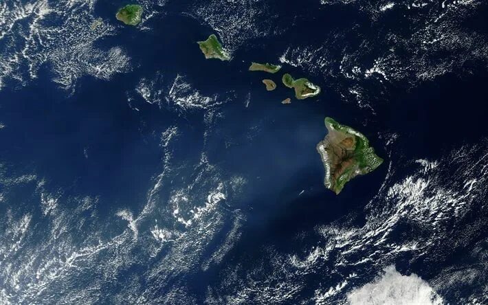 Острова со спутника фото Download wallpapers Hawaii, islands, view from space, archipelago, USA, Earth, P
