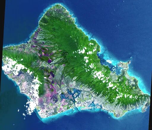 Острова со спутника фото Oahu, Hawaii - NASA/GSFC/METI/ERSDAC/JAROS, and U.S./Japan ASTER Science Team - 