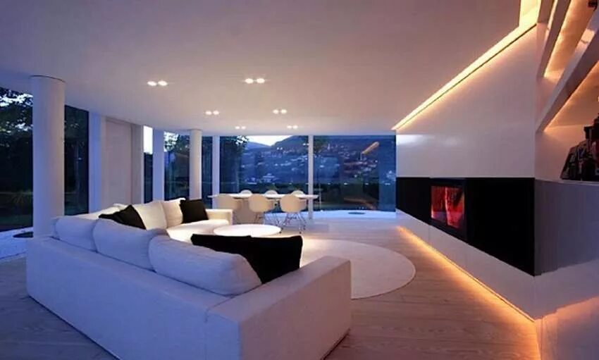 Освещение дома внутри фото Проекты стеклянных домов Modern house design, Contemporary living room, House de