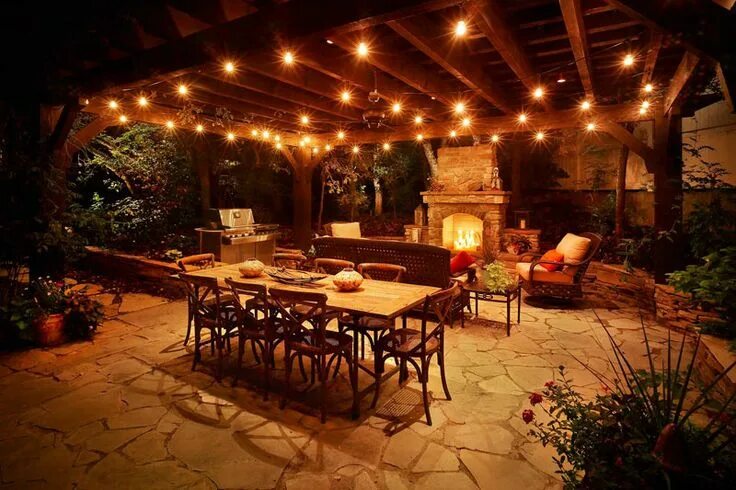 Освещение на веранде частного дома фото LED Lights For Amazing Evenings In The Garden Outdoor kitchen patio, Outdoor pat