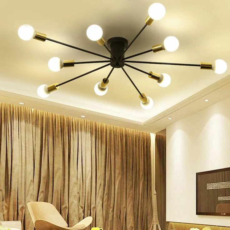 Освещение натяжных потолков в интерьере с люстрой Free Shipping Vintage Ceiling Black or White Painting Flush Mount Retro Led Ligh