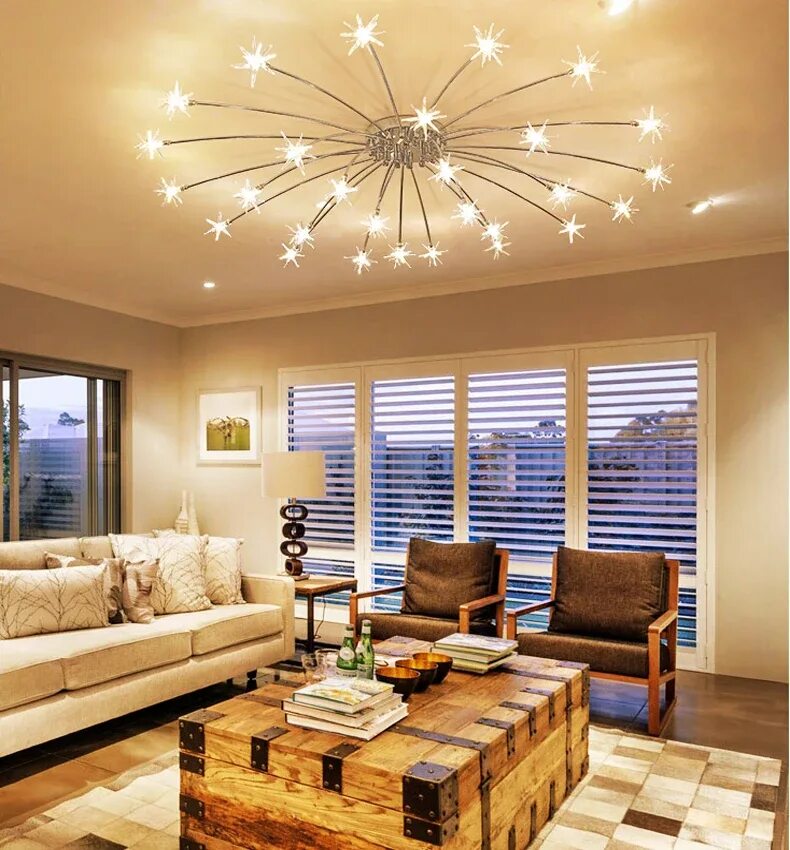 Освещение натяжных потолков в интерьере с люстрой Modern Led Ceiling Light Ice Flower Glass Bedroom Kitchen Children Room Ceiling 