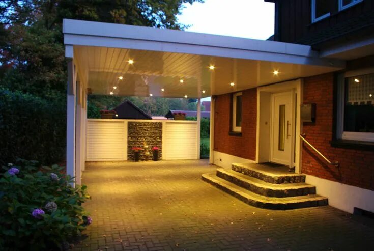 Освещение навеса для автомобиля частного дома фото Carport und Hauseingang kombinieren - So muss das! Hauseingang, Eine veranda bau