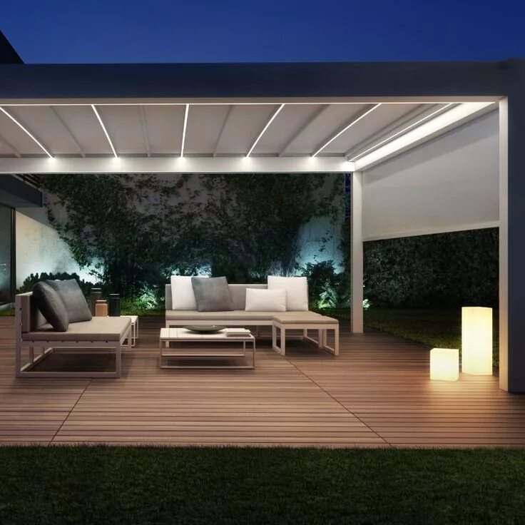 Освещение под навесом частного дома варианты The IQ Retractable Roof is unlike traditional #gardenawnings, when the #retracta