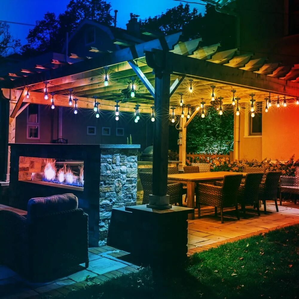 Освещение под навесом частного дома варианты фото Honeywell 48-ft 15-Light Plug-in Color Changing Outdoor LED String Lights in Bla