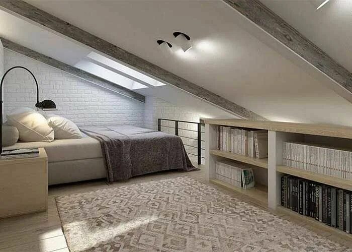 Освещение потолка мансарды фото decoración de altillos Habitaciones de ático, Habitacion con altillo, Dormitorio