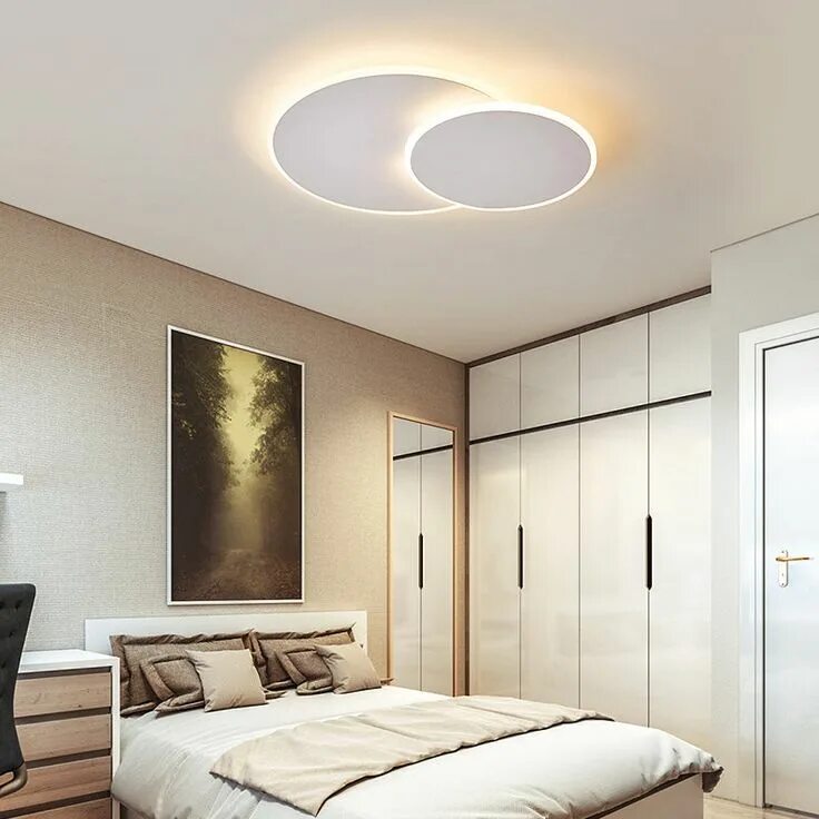 Освещение потолка спальня фото Round Acrylic Ceiling Light Fixture Minimalist White/Coffee 16/19.5 Wide LED Flu