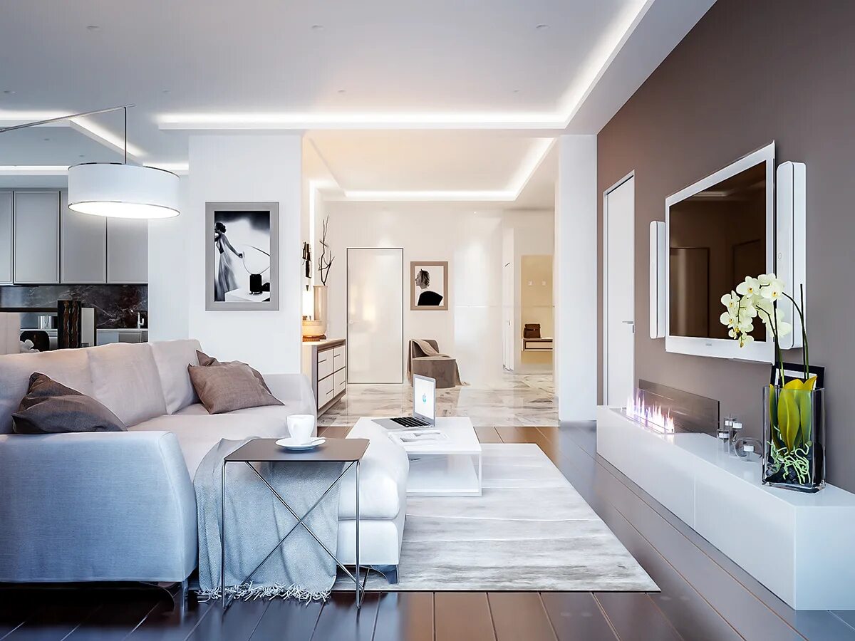 Освещение в интерьере современный дизайн White coffee living room :: Behance