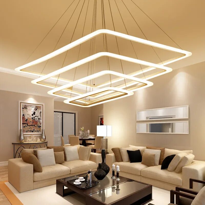Освещение в интерьере в современном стиле Living Room Led Chandelier Modern Simple Rectangular Atmosphere Personality Bedr
