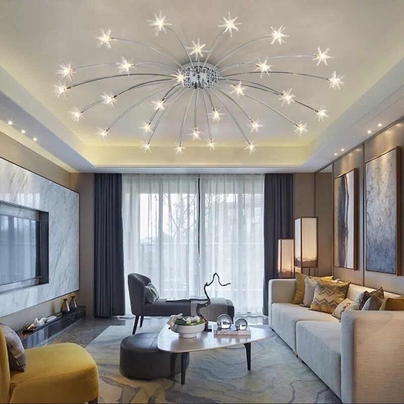 Освещение в комнате с натяжным потолком фото Living Room Crystal Ceiling Lamp Luxury Romantic Led Lights - AliExpress