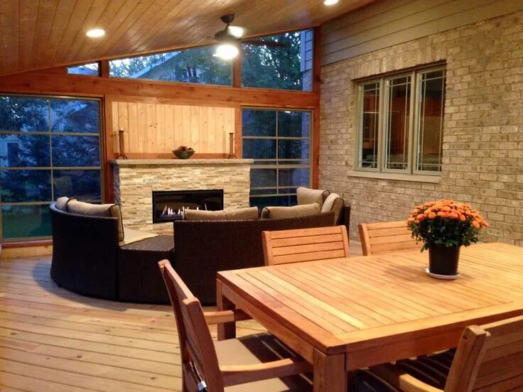 Освещение веранды в частном доме фото дизайн Screened Porch with Fireplace by Chicagoland Porch Builder Screened porch design