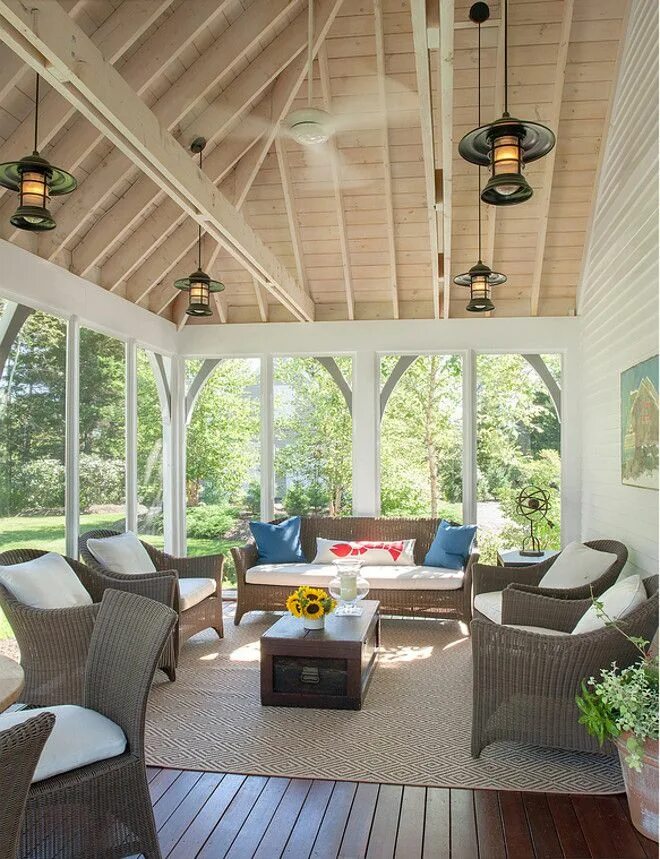 Освещение веранды в частном доме фото дизайн Maine Beach House with Classic Coastal Interiors - Home Bunch - An Interior Desi