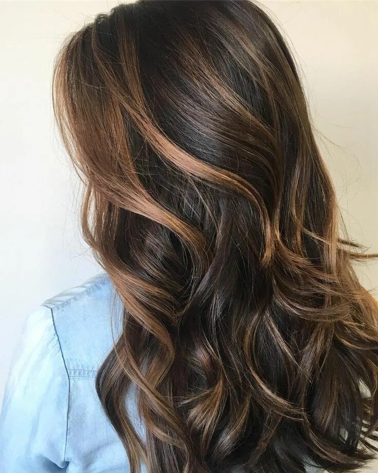 Осветление прядей на темных волосах фото Balayage caramel brown hair #brownhair #balayage #brunettebalayagehair Long hair