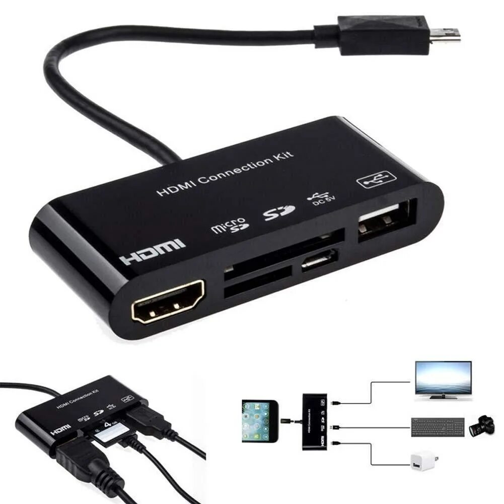 Отверстие для подключения различных устройств 4 11Pin Micro USB Phone Share to TV HDMI HDTV Card Reader Cable Adapter for Samsun