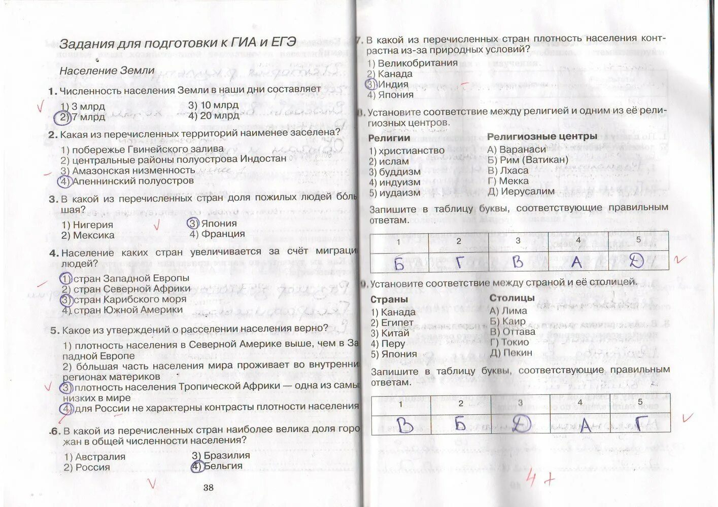 Ответы по фото география 7 класс Страница 38-39 ГДЗ рабочая тетрадь по географии 7 класс Душина