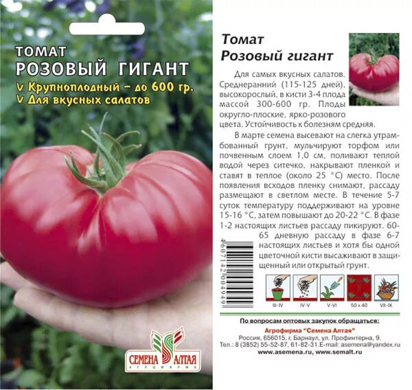 Отзывы фото достоинства недостатки томат розовый Томат Розовый Гигант/Сем Алт/цп 0,1 гр ТОМАТ, ТЫКВА, ФАСОЛЬ