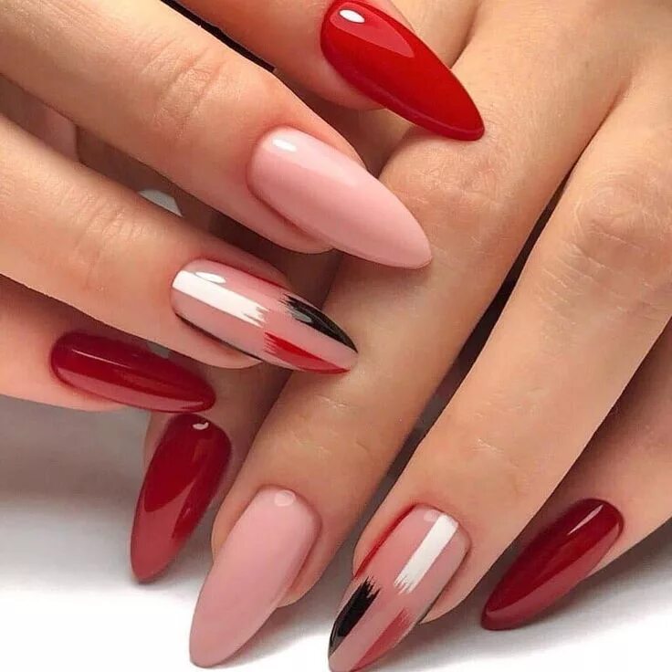 Овальная форма ногтей красный маникюр Pin on nail